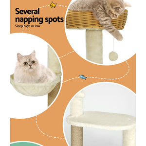Cat Tree 138cm | Tower Scratching Post Scratcher Wood Bed Condo House Rattan Ladder