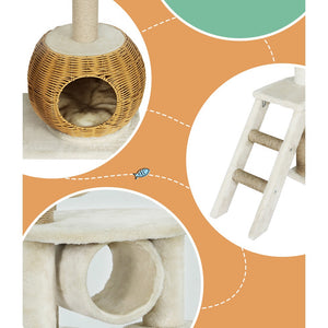 Cat Tree 138cm | Tower Scratching Post Scratcher Wood Bed Condo House Rattan Ladder