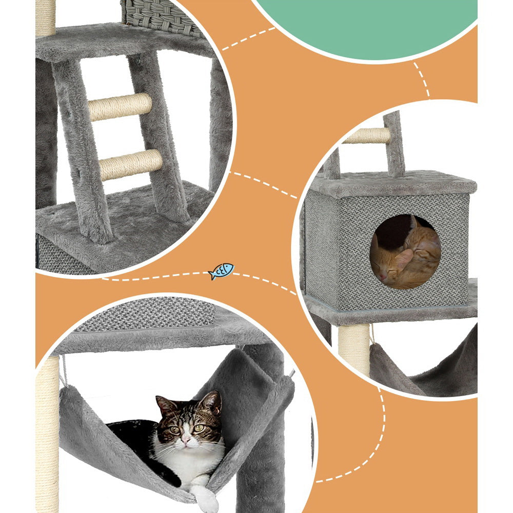 Cat Tree 169cm | Tower Scratching Post Scratcher Wood Bed Condo House Rattan Ladder