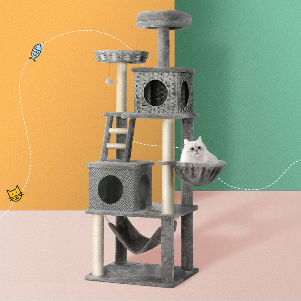 Cat Tree 169cm | Tower Scratching Post Scratcher Wood Bed Condo House Rattan Ladder