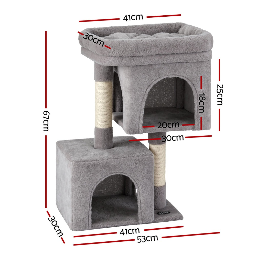 i.Pet Cat Tree | 67cm | Scratching Post Tower | Condo Scratcher | Light Grey