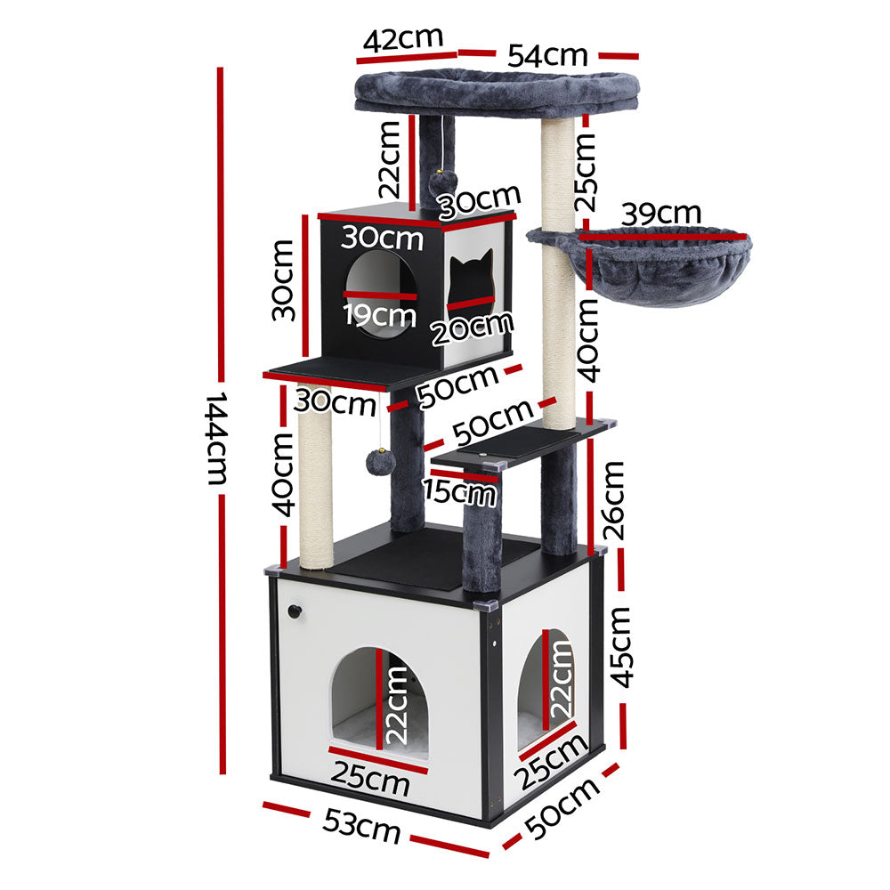 Cat Tree Tower | Scratching Post Scratcher 144cm | Wood Bed Condo