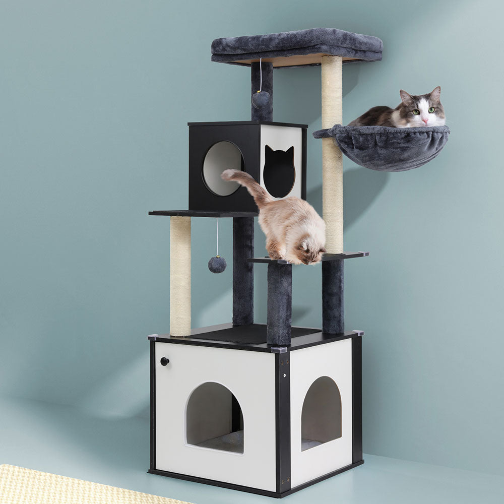 Cat Tree Tower | Scratching Post Scratcher 144cm | Wood Bed Condo