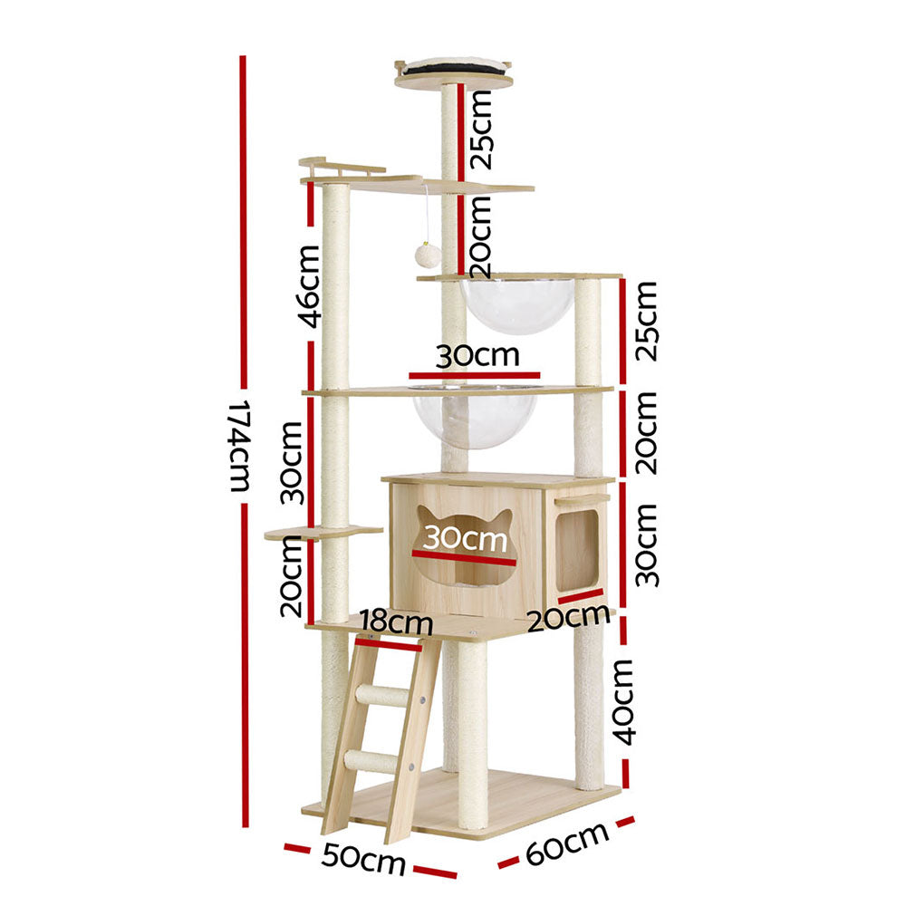 Cat Tree Tower | Scratching Post Scratcher 174cm | Wood Bed Condo