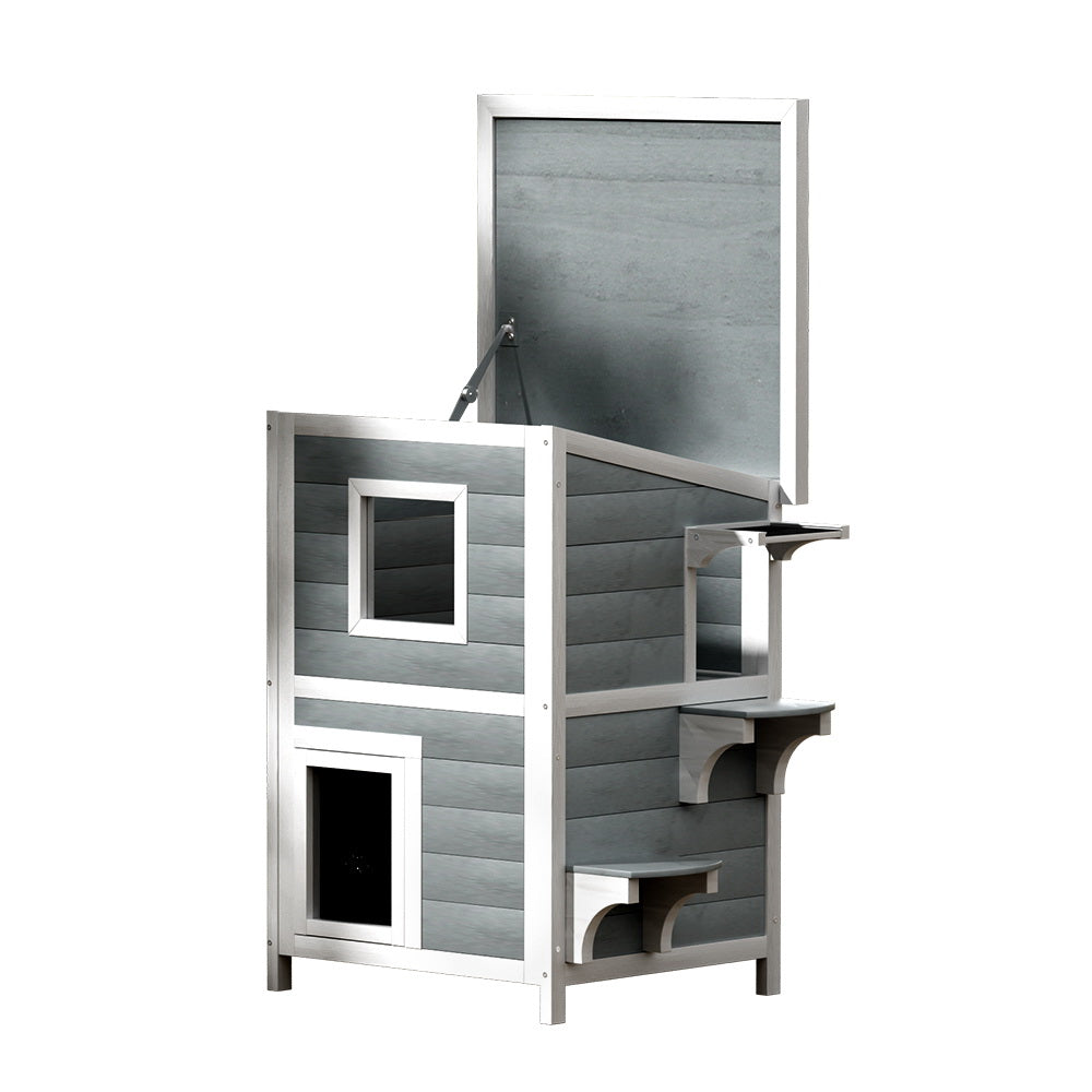 Cat House Outdoor Shelter | 56cm x 52cm x 82cm Rabbit Hutch Wooden Condo Small Dog Pet Enclosure