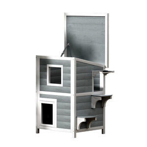 Cat House Outdoor Shelter | 56cm x 52cm x 82cm Rabbit Hutch Wooden Condo Small Dog Pet Enclosure