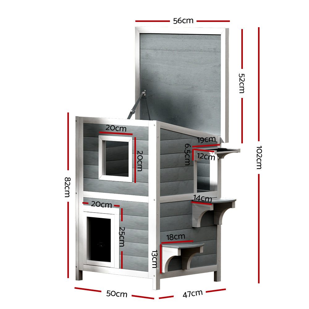 Cat House Outdoor Shelter | 56cm x 52cm x 82cm Rabbit Hutch Wooden Condo Small Dog Pet Enclosure