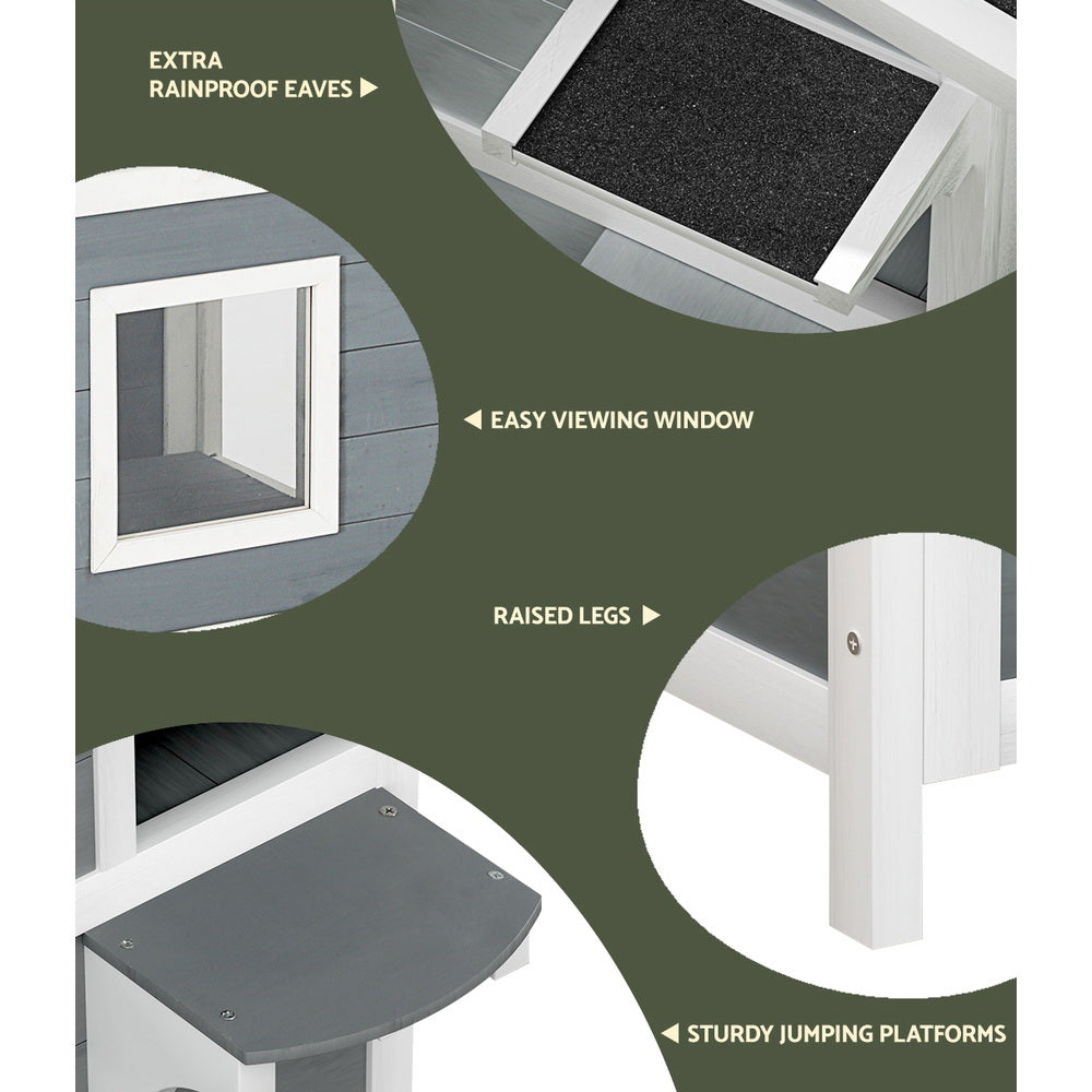 Cat House Outdoor Shelter | 56cm x 52cm x 82cm Rabbit Hutch Wooden Condo Small Dog Pet Enclosure