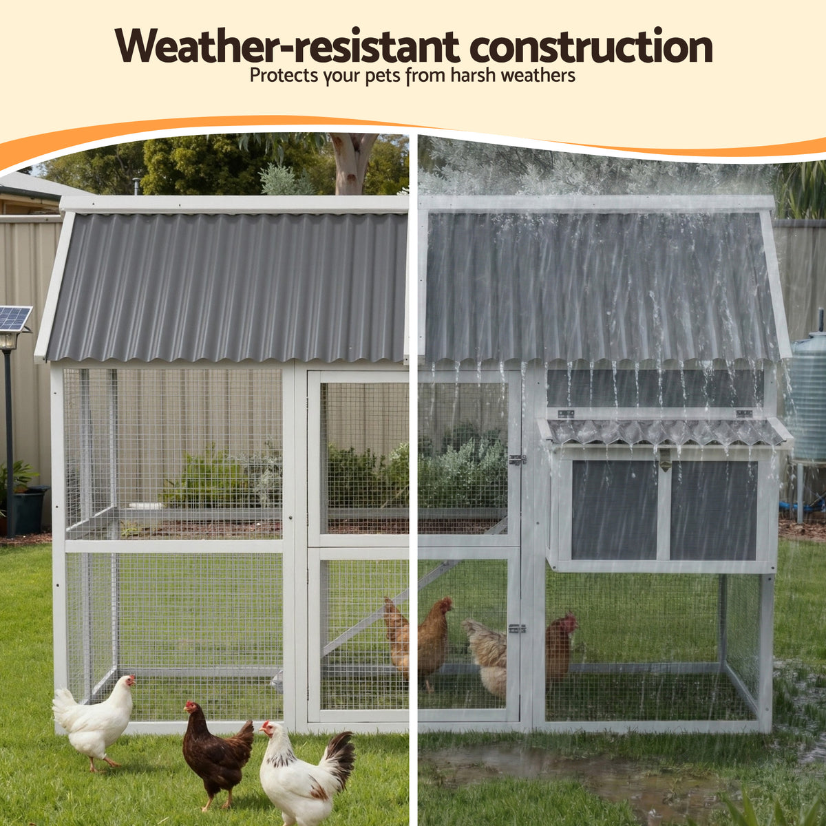 Large Chicken Coop | Outdoor Hutch | Run + Nesting Box | Grey/White