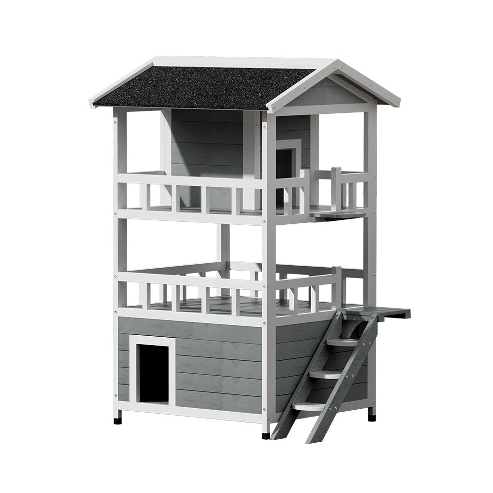 Cat House Outdoor Shelter | 72cm x 72cm x 127cm Rabbit Hutch Wooden Condo Small Dog Pet Houses Enclosure