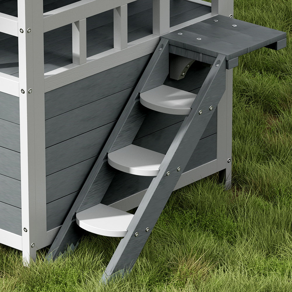Cat House Outdoor Shelter | 72cm x 72cm x 127cm Rabbit Hutch Wooden Condo Small Dog Pet Houses Enclosure