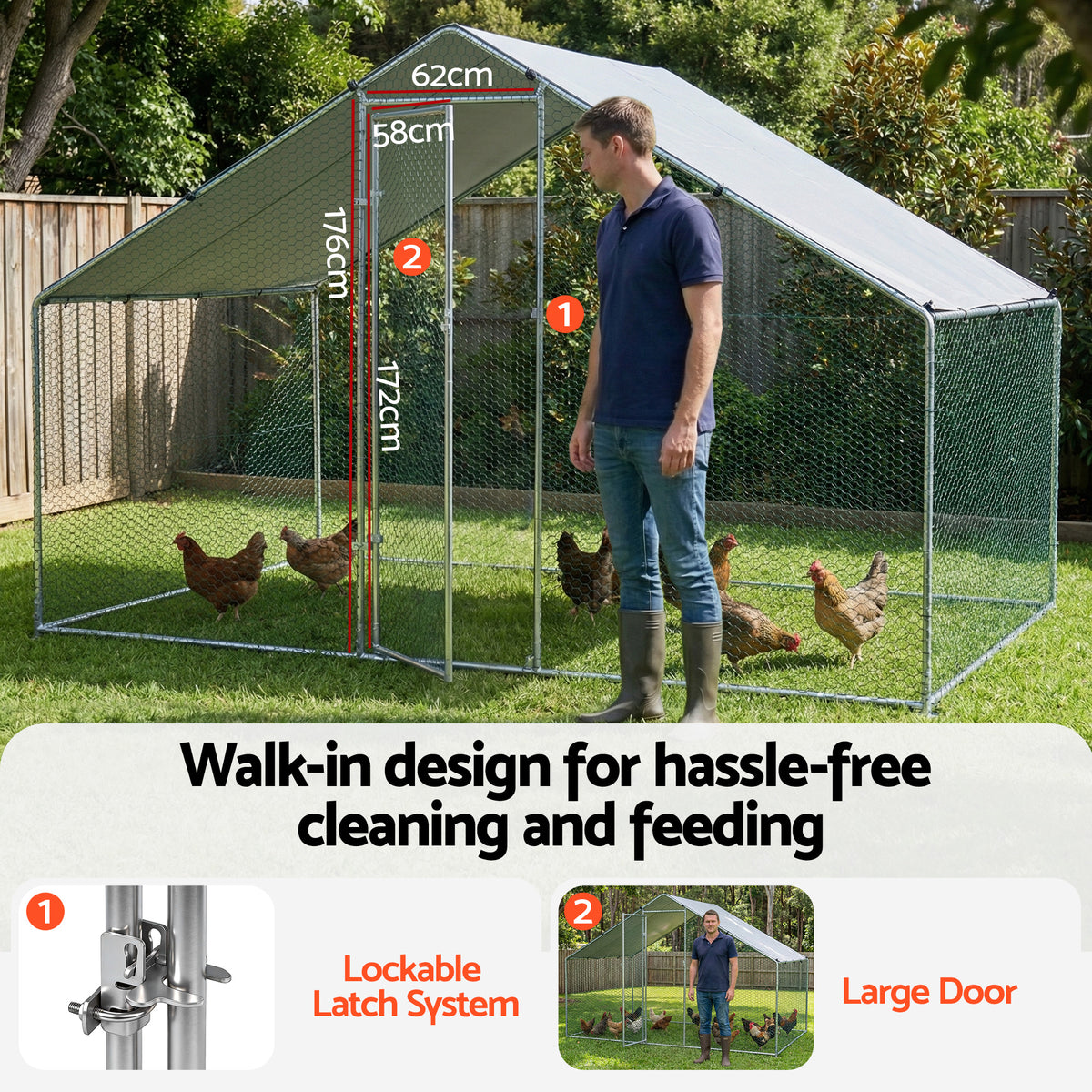 Walk-In Chicken Coop 3x2x2m | Outdoor Hen Cage | Rabbit Hutch | Pet Enclosure