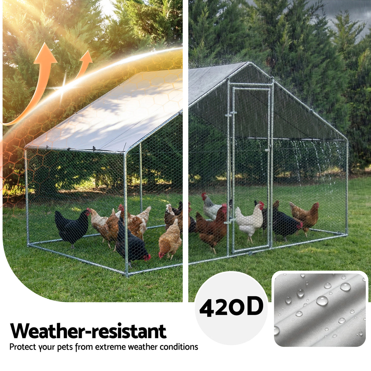 Walk-In Chicken Coop 3x2x2m | Outdoor Hen Cage | Rabbit Hutch | Pet Enclosure