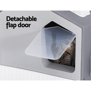 Cat Litter Box | Large Tray Kitty Toilet | Fully Enclosed House Hooded Scoop Mat Grey