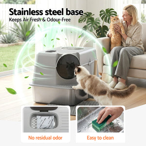 Cat Litter Box | Stainless Steel | High Sided | Odour Control | Large