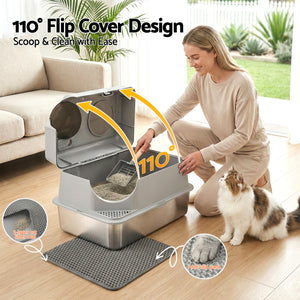 Cat Litter Box | Stainless Steel | High Sided | Odour Control | Large