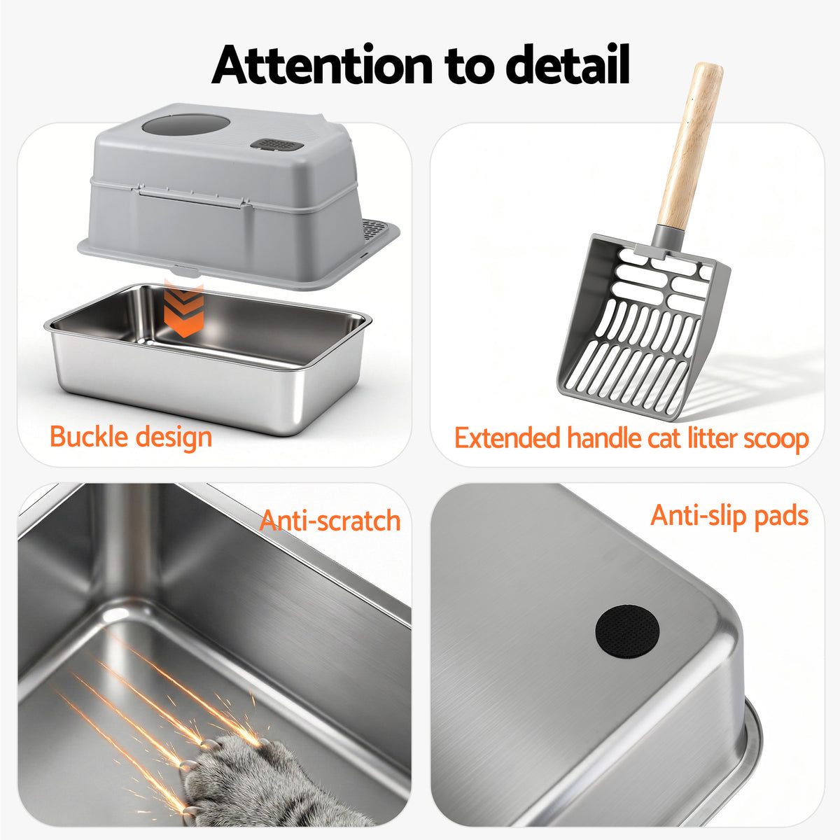 Cat Litter Box | Stainless Steel | High Sided | Odour Control | Large