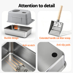Cat Litter Box | Stainless Steel | High Sided | Odour Control | Large