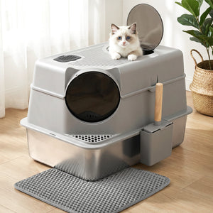 Cat Litter Box | Stainless Steel | High Sided | Odour Control | Large