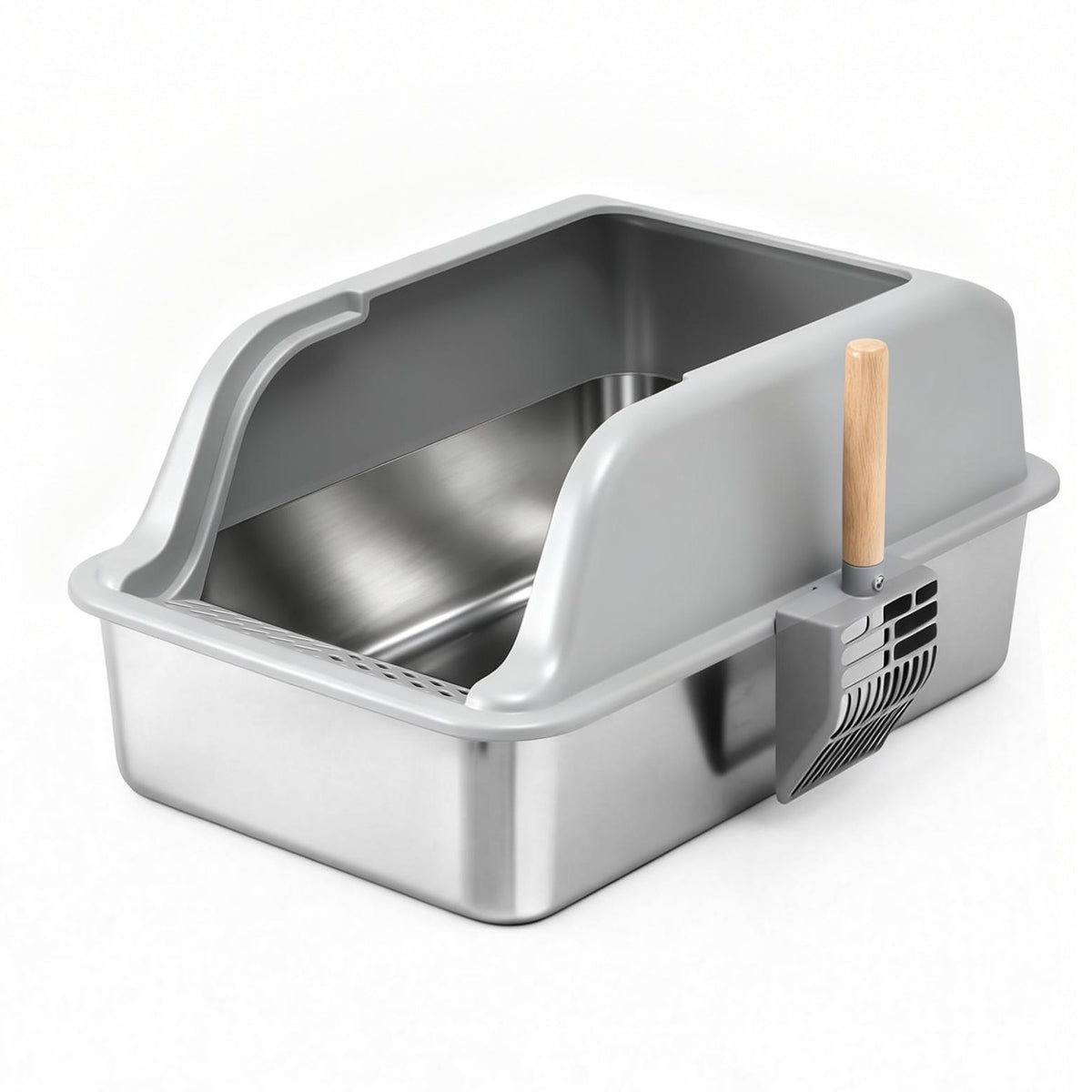 Cat Litter Box | Stainless Steel | Semi Enclosed | Large | Grey
