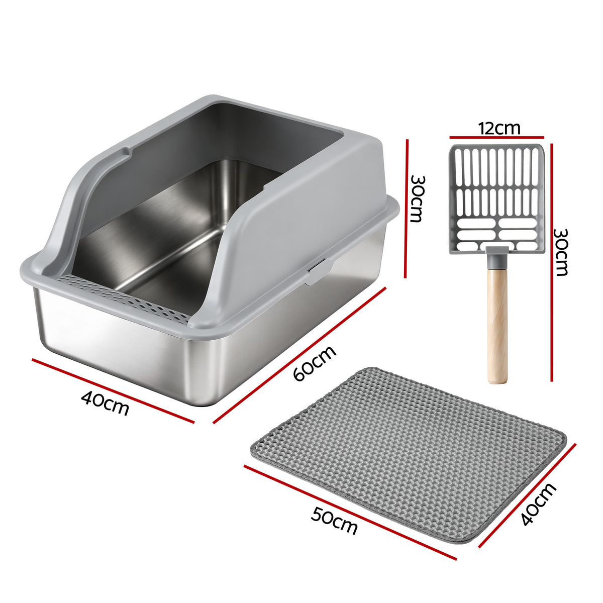 Cat Litter Box | Stainless Steel | Semi Enclosed | Large | Grey