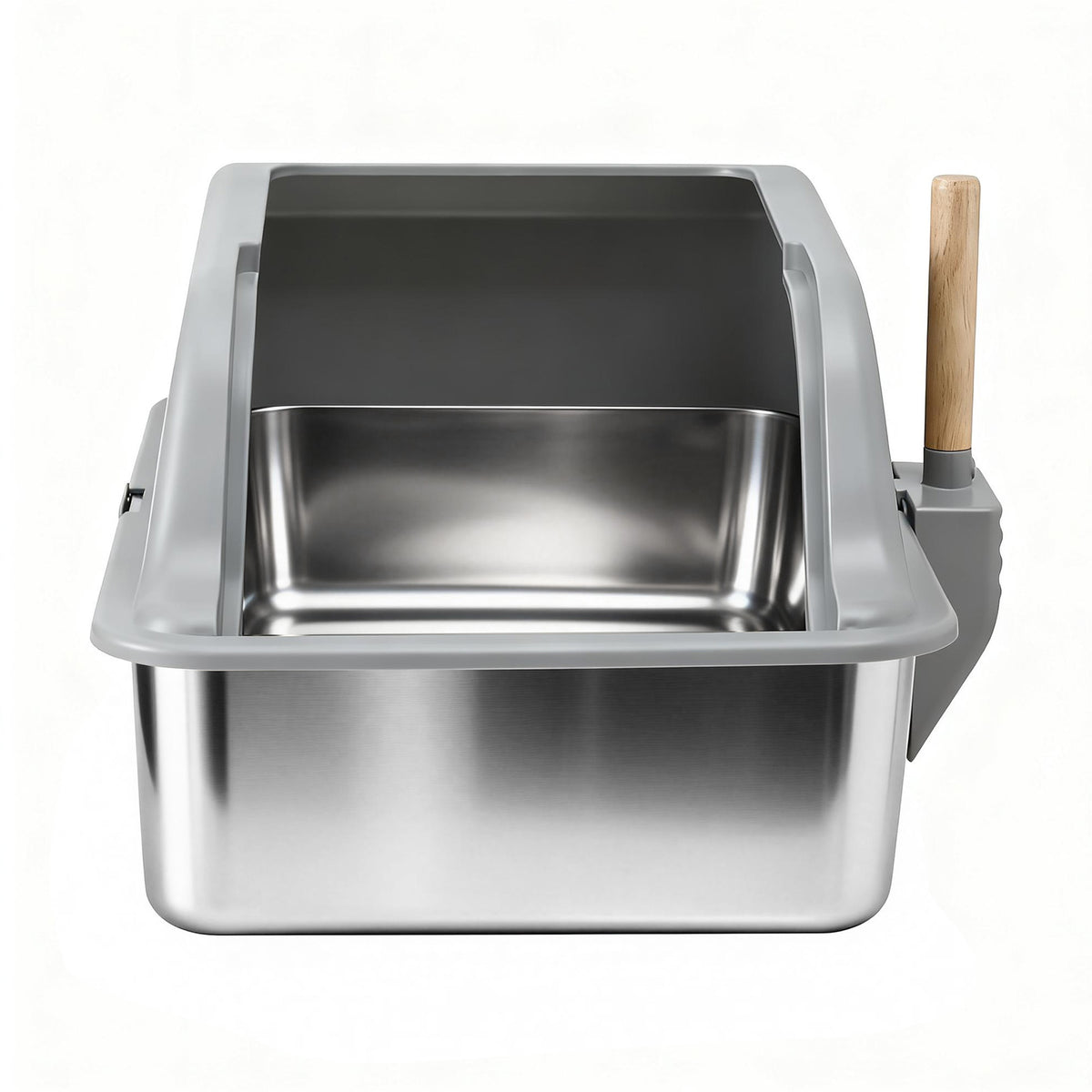Cat Litter Box | Stainless Steel | Semi Enclosed | Large | Grey