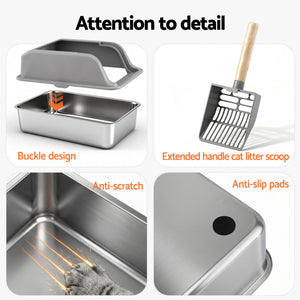 Cat Litter Box | Stainless Steel | Semi Enclosed | Large | Grey