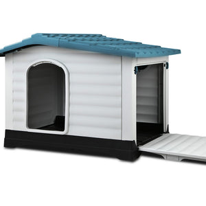 Dog Kennel House Extra Large | Outdoor Plastic Puppy Pet Cabin Shelter XL Blue