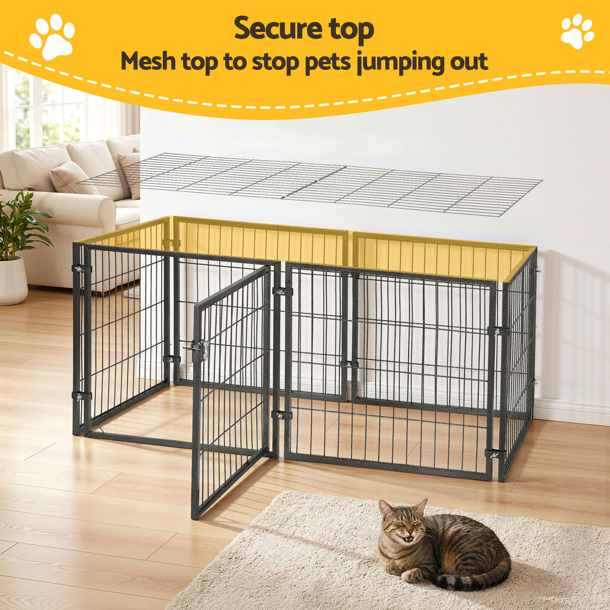 Large Dog Crate Playpen | 129cm | Puppy Pen Enclosure | Black
