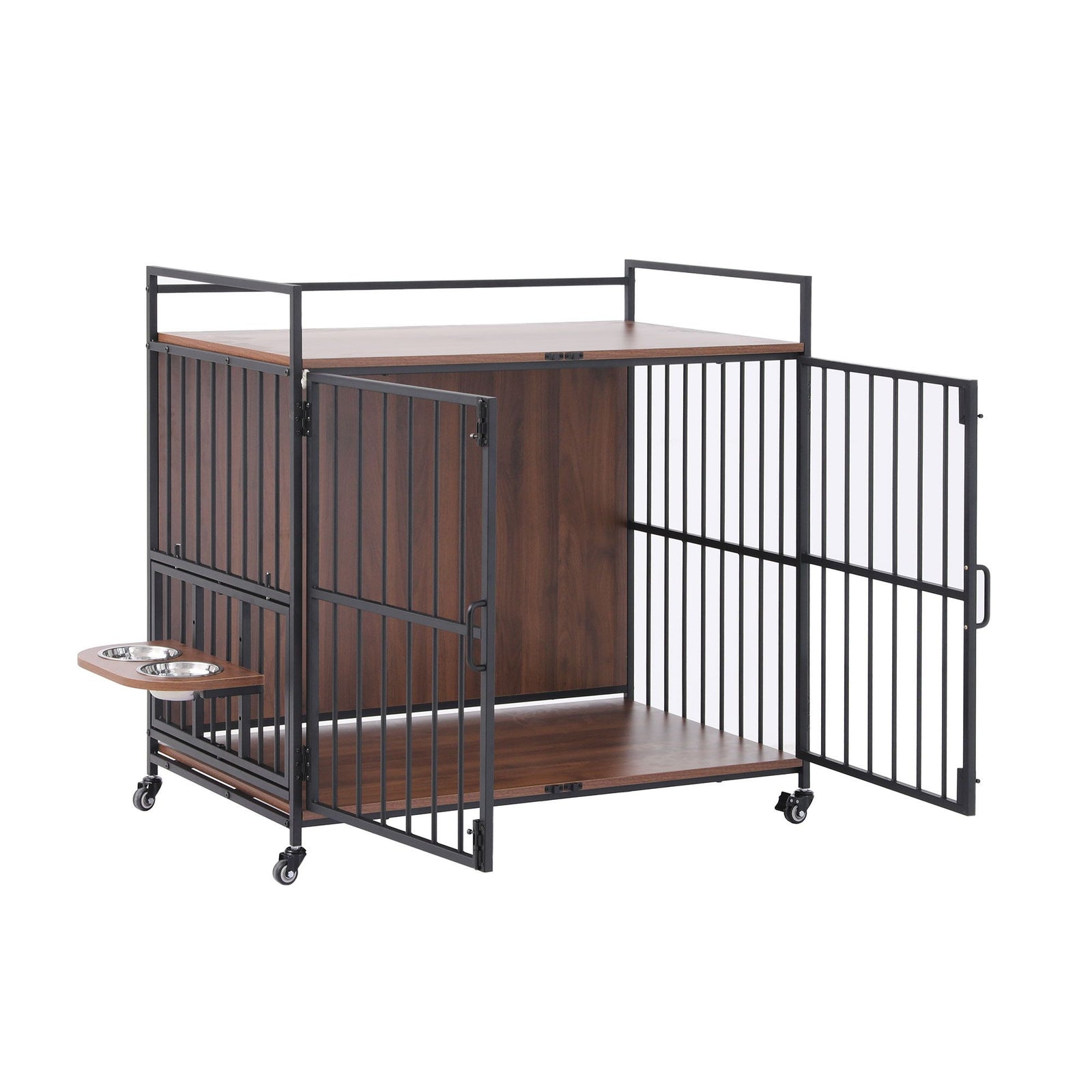 Wooden Dog Crate | 2-In-1 Pet Cage & End Table | 99cm | Black
