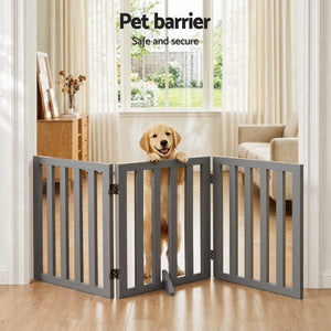 i.Pet Dog Gate Playpen Enclosure 3 Panels Pet Door Fence Wooden Play Pen Stair