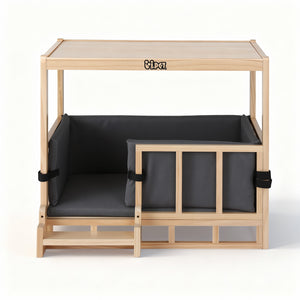 2-in-1 Dog Kennel Crate Furniture | Indoor Wooden House | Grey Bedding