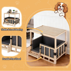 2-in-1 Dog Kennel Crate Furniture | Indoor Wooden House | Grey Bedding