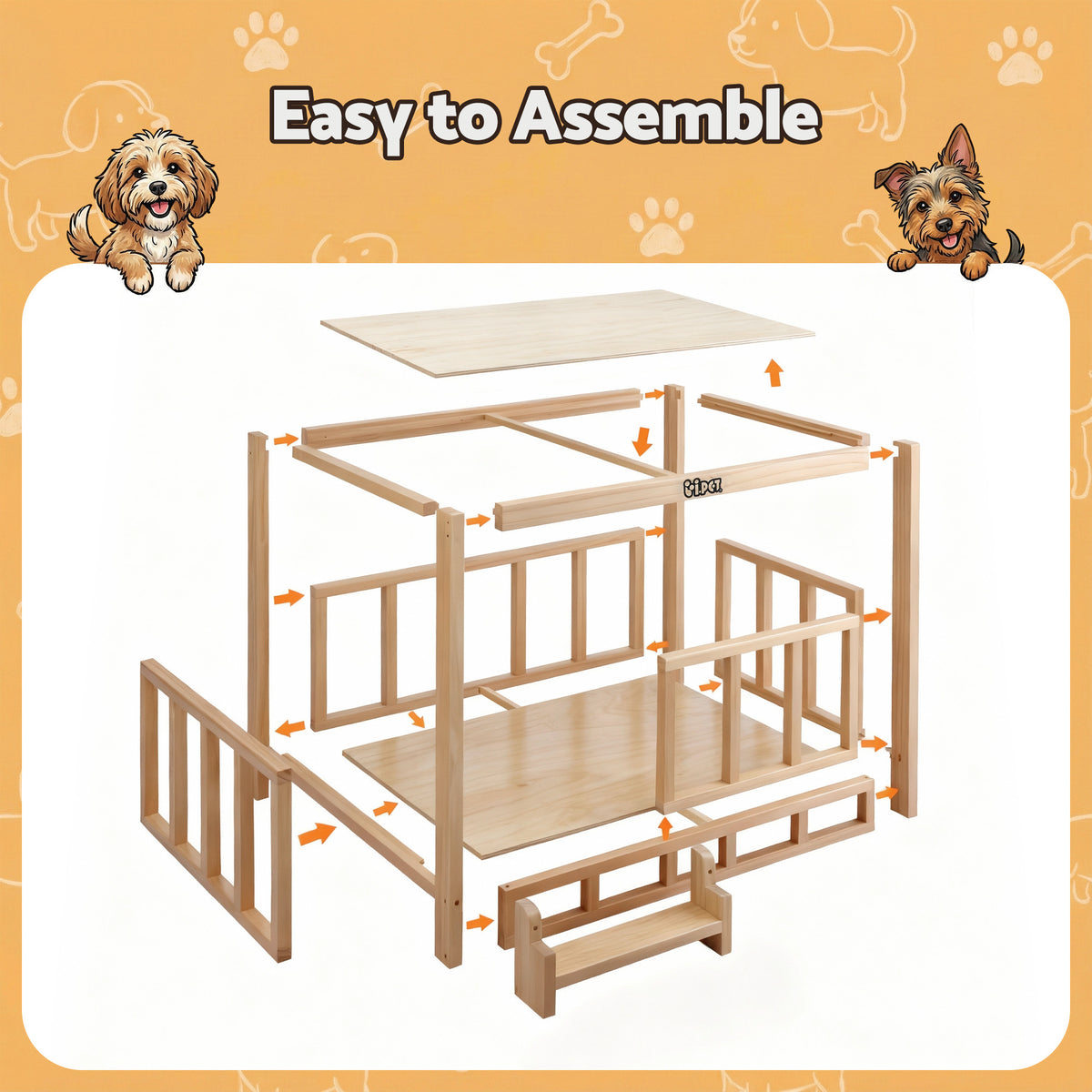 2-in-1 Dog Kennel Crate Furniture | Indoor Wooden House | Grey Bedding