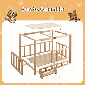 2-in-1 Dog Kennel Crate Furniture | Indoor Wooden House | Grey Bedding