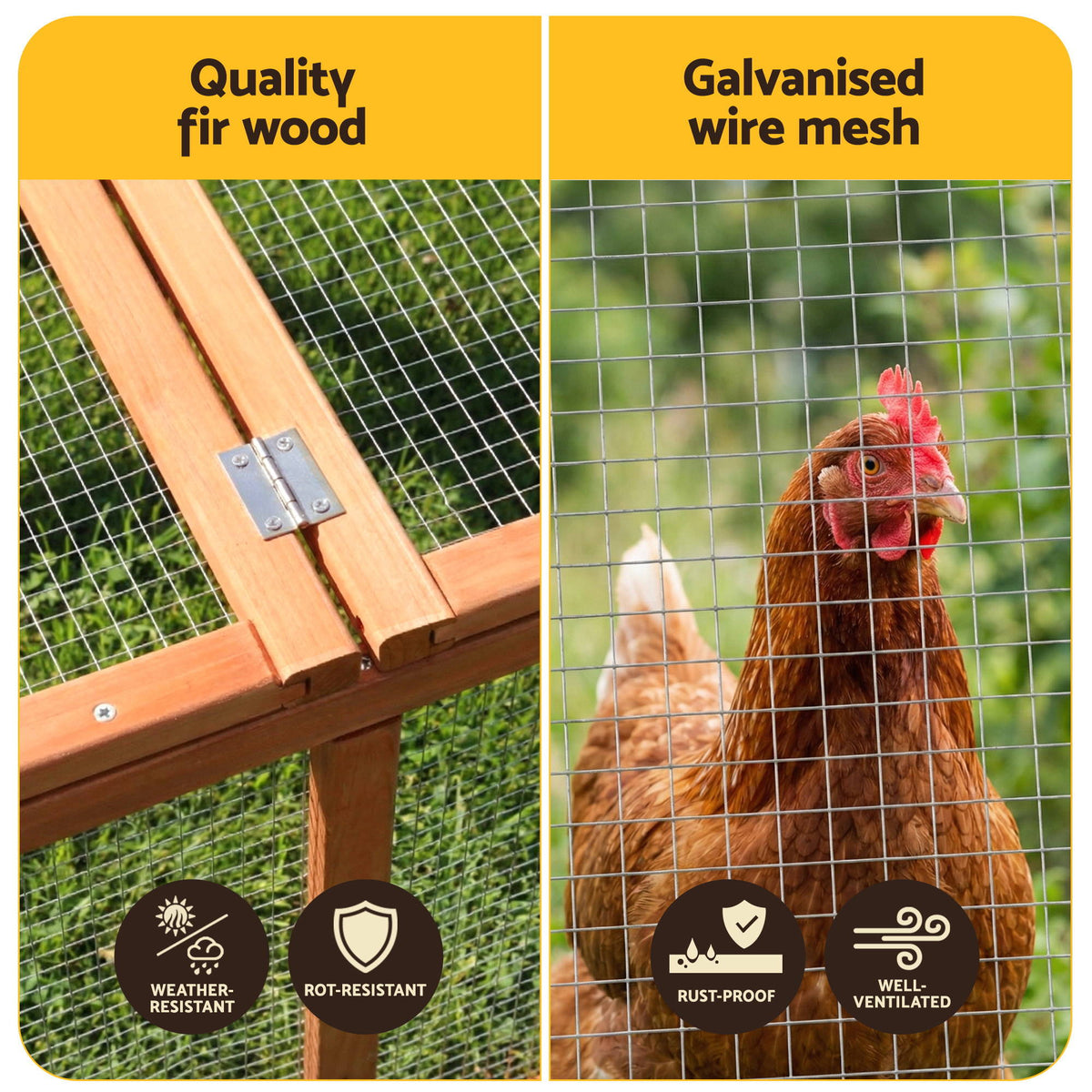 Wooden Chicken Coop | Large Outdoor Rabbit Hutch | Brown