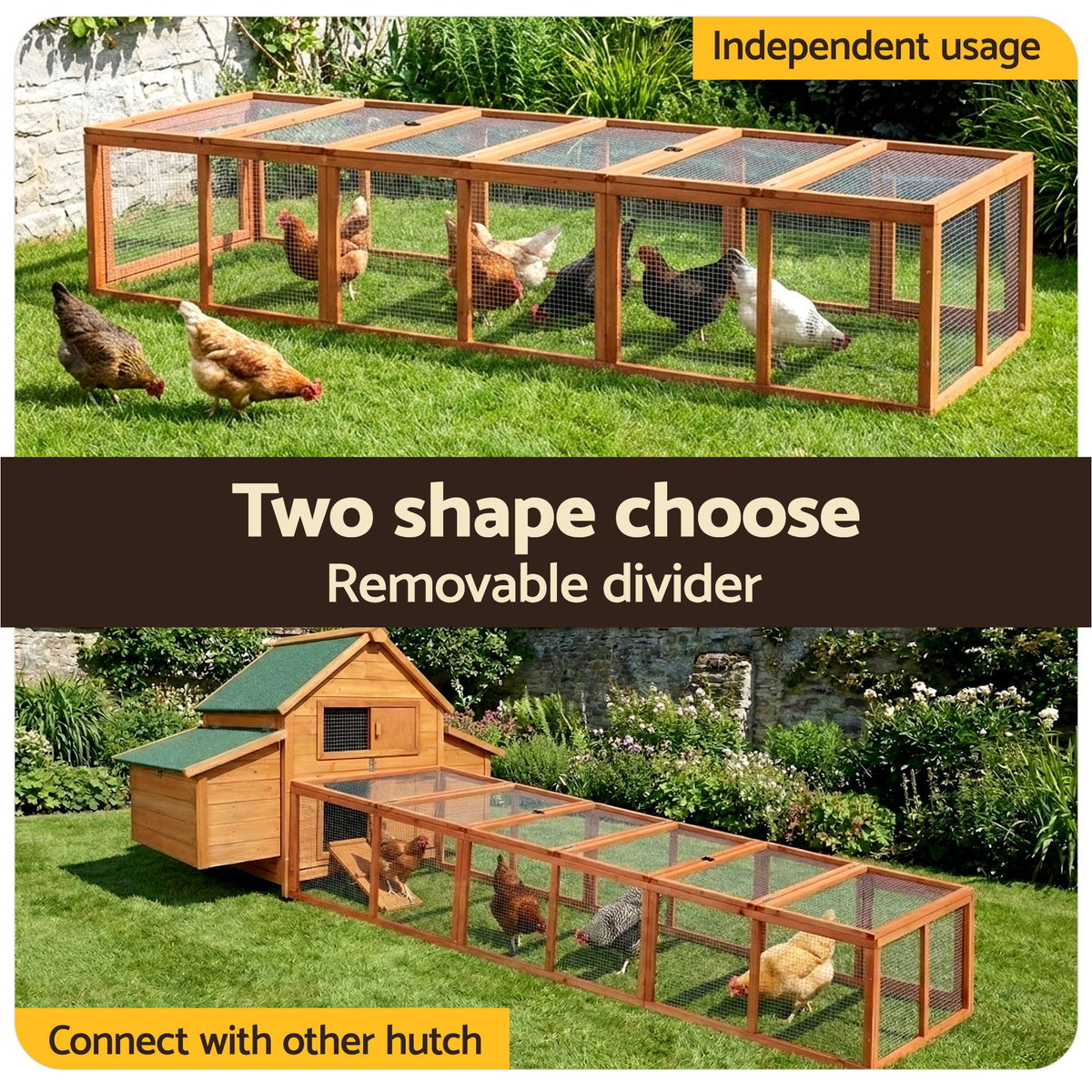 Wooden Chicken Coop | Large Outdoor Rabbit Hutch | Brown