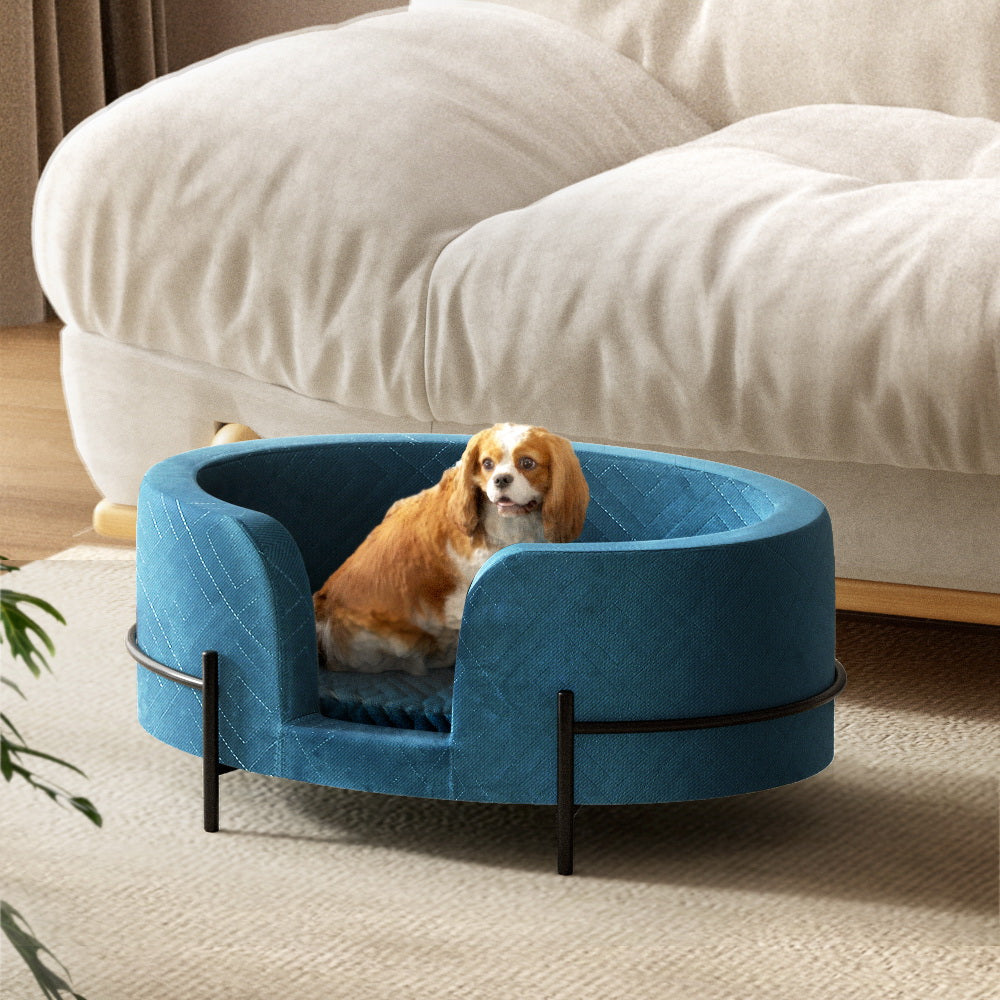 Pet Bed Dog Sofa Lounge | Cat Calming Couch Raised Blue