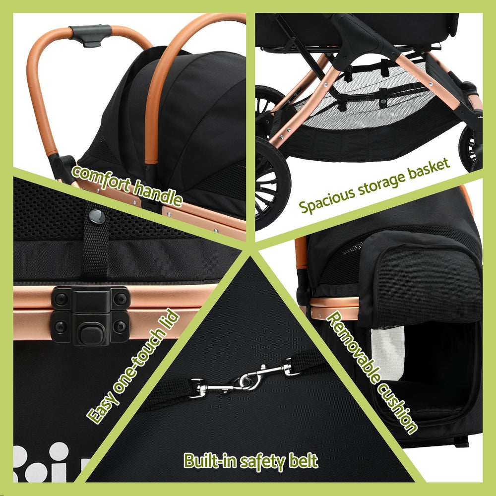 Pet Stroller Pram | Large Dog & Cat Carrier | Foldable 4-Wheel Pushchair