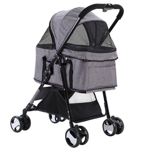 Pet Stroller Dog Pram | Cat Carrier Travel Large Pushchair Foldable 4 Wheels Grey