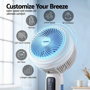 Pedestal Fan | Remote Control | 3 Speed | 12H Timer | Height Adjustable