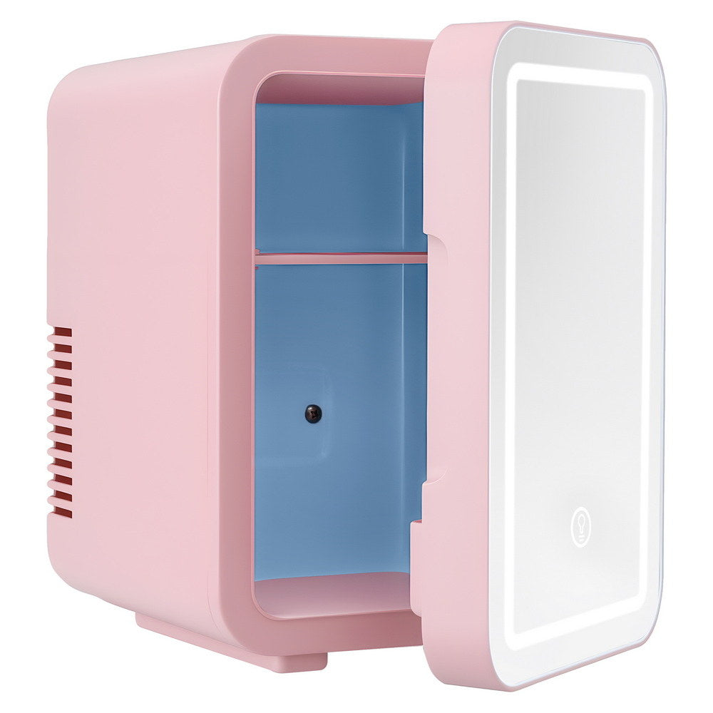 Skincare Mini Fridge | 4L | LED Mirror Door | Cooler & Warmer | 12V/220V | Pink