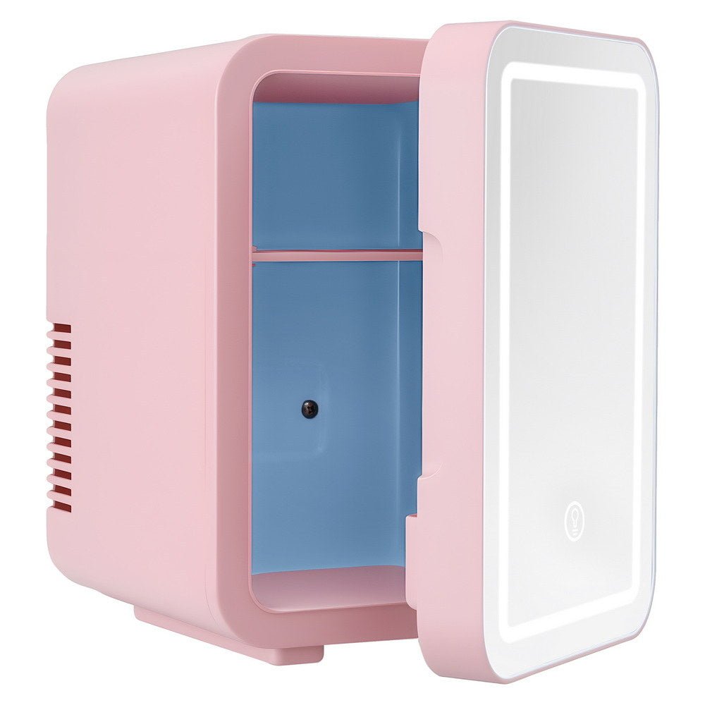 Skincare Mini Fridge | 4L | LED Mirror Door | Cooler & Warmer | 12V/220V | Pink