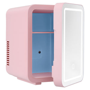 Skincare Mini Fridge | 4L | LED Mirror Door | Cooler & Warmer | 12V/220V | Pink