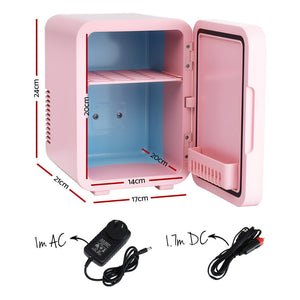 Skincare Mini Fridge | 4L | LED Mirror Door | Cooler & Warmer | 12V/220V | Pink