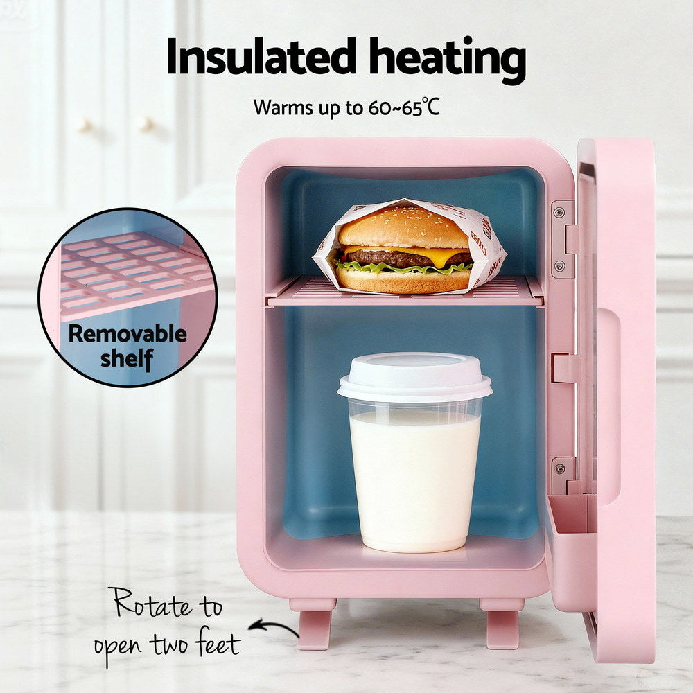 Skincare Mini Fridge | 4L | LED Mirror Door | Cooler & Warmer | 12V/220V | Pink