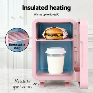 Skincare Mini Fridge | 4L | LED Mirror Door | Cooler & Warmer | 12V/220V | Pink