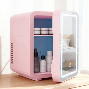 Skincare Mini Fridge | 4L | LED Mirror Door | Cooler & Warmer | 12V/220V | Pink