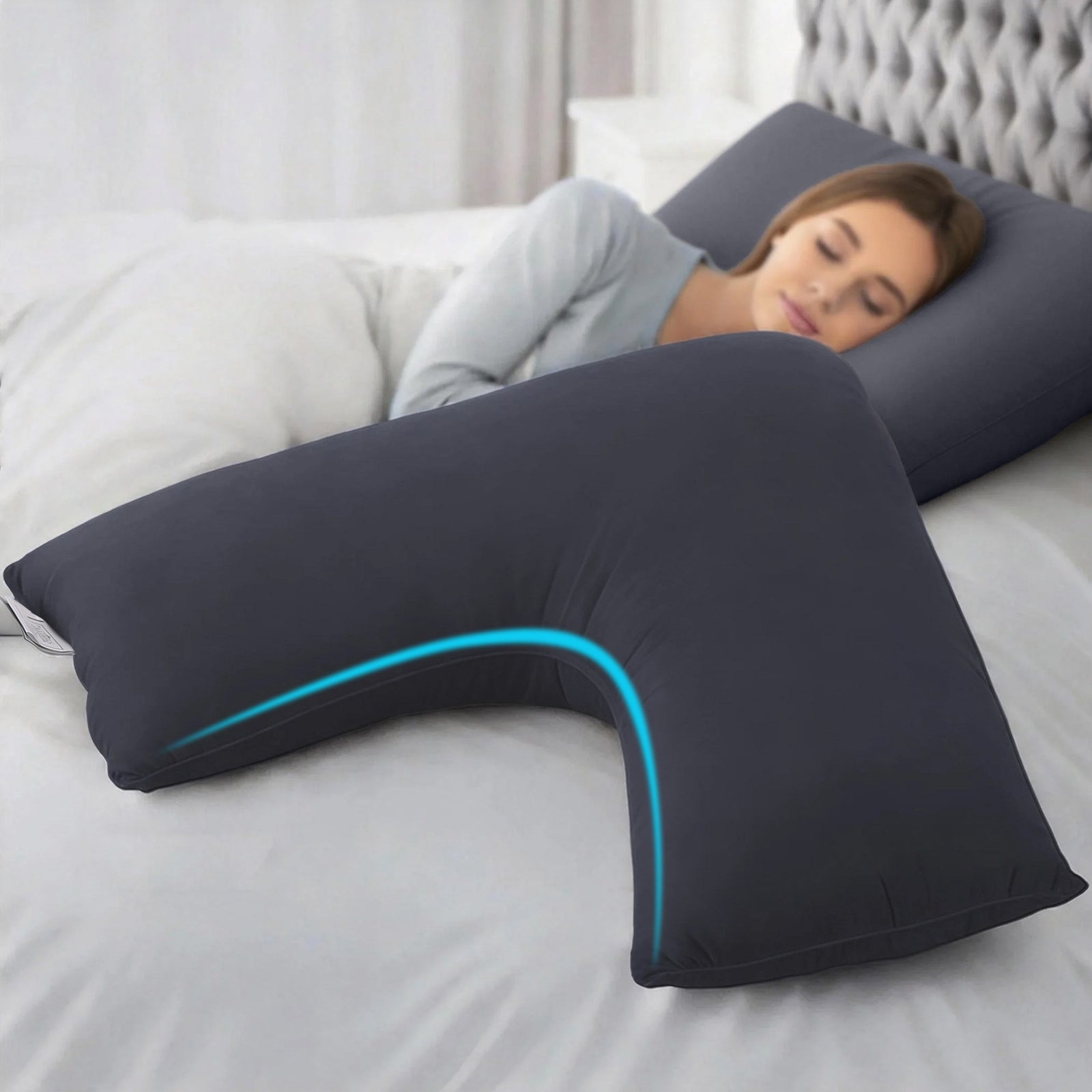 V-Shape Pregnancy Pillow | Boomerang Body Cushion | Grey