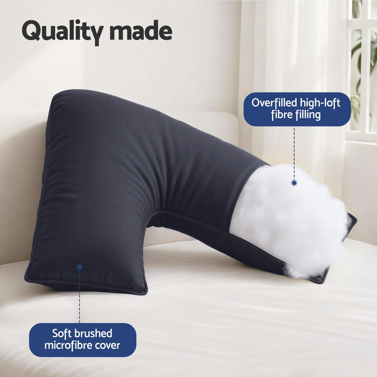 V-Shape Pregnancy Pillow | Boomerang Body Cushion | Grey